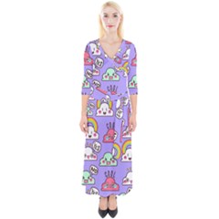 Cloud Seamless Pattern Quarter Sleeve Wrap Maxi Dress by Vaneshart