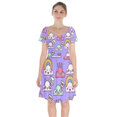 Cloud Seamless Pattern Short Sleeve Bardot Dress by Vaneshart