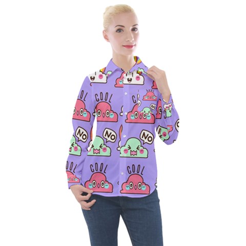 Cloud Seamless Pattern Women s Long Sleeve Pocket Shirt by Vaneshart