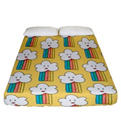 Smile Cloud Rainbow Pattern Yellow Fitted Sheet (california King Size) by Vaneshart