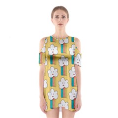 Smile Cloud Rainbow Pattern Yellow Shoulder Cutout One Piece Dress by Vaneshart