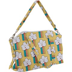 Smile Cloud Rainbow Pattern Yellow Canvas Crossbody Bag by Vaneshart