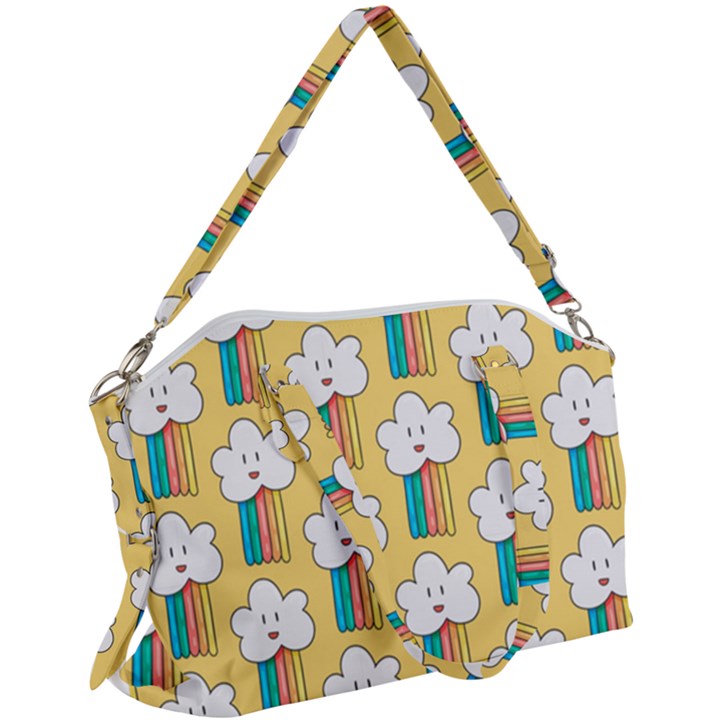 Smile Cloud Rainbow Pattern Yellow Canvas Crossbody Bag