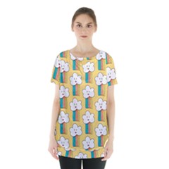 Smile Cloud Rainbow Pattern Yellow Skirt Hem Sports Top by Vaneshart