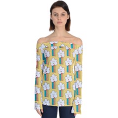 Smile Cloud Rainbow Pattern Yellow Off Shoulder Long Sleeve Top by Vaneshart