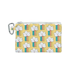 Smile Cloud Rainbow Pattern Yellow Canvas Cosmetic Bag (small) by Vaneshart