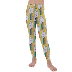 Smile Cloud Rainbow Pattern Yellow Kids  Lightweight Velour Leggings by Vaneshart