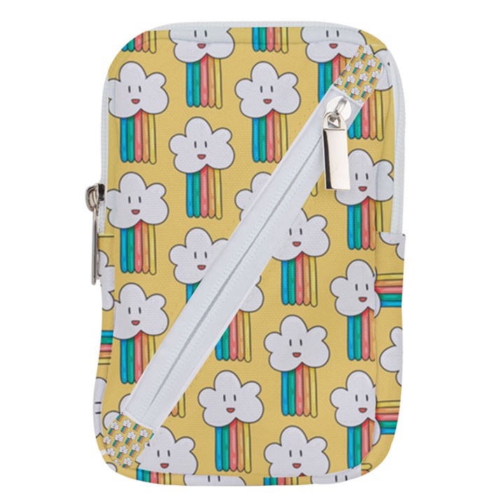 Smile Cloud Rainbow Pattern Yellow Belt Pouch Bag (Large)