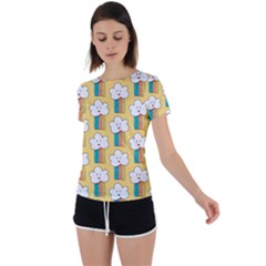 Smile Cloud Rainbow Pattern Yellow Back Circle Cutout Sports Tee