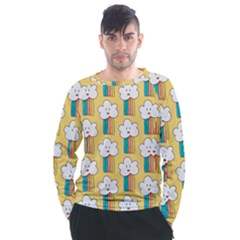 Smile Cloud Rainbow Pattern Yellow Men s Long Sleeve Raglan Tee