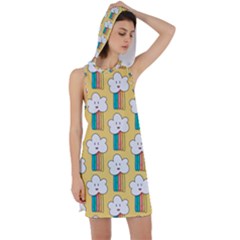 Smile Cloud Rainbow Pattern Yellow Racer Back Hoodie Dress