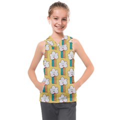 Smile Cloud Rainbow Pattern Yellow Kids  Sleeveless Hoodie