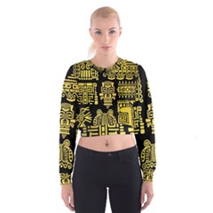 American Golden Ancient Totems Cropped Sweatshirt by Vaneshart