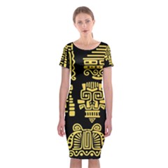 American Golden Ancient Totems Classic Short Sleeve Midi Dress by Vaneshart