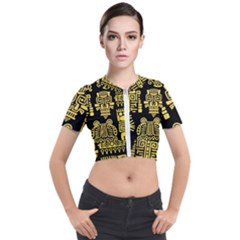 American Golden Ancient Totems Short Sleeve Cropped Jacket by Vaneshart