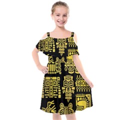 American Golden Ancient Totems Kids  Cut Out Shoulders Chiffon Dress by Vaneshart