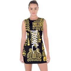 American Golden Ancient Totems Lace Up Front Bodycon Dress