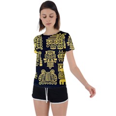 American Golden Ancient Totems Back Circle Cutout Sports Tee