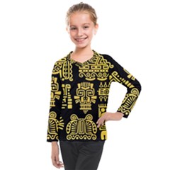 American Golden Ancient Totems Kids  Long Mesh Tee