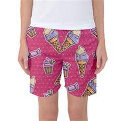 Seamless Pattern Patches With Ice Cream Women s Basketball Shorts by Vaneshart