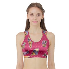 Seamless Pattern Patches With Ice Cream Sports Bra With Border by Vaneshart