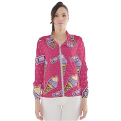 Seamless Pattern Patches With Ice Cream Women s Windbreaker