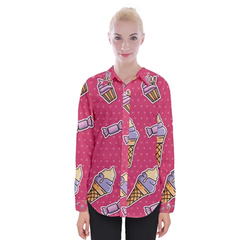 Seamless Pattern Patches With Ice Cream Womens Long Sleeve Shirt by Vaneshart