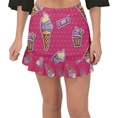 Seamless Pattern Patches With Ice Cream Fishtail Mini Chiffon Skirt by Vaneshart