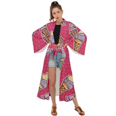 Seamless Pattern Patches With Ice Cream Maxi Kimono by Vaneshart