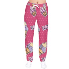 Seamless Pattern Patches With Ice Cream Women Velvet Drawstring Pants by Vaneshart