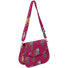 Seamless Pattern Patches With Ice Cream Saddle Handbag