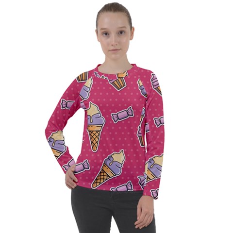 Seamless Pattern Patches With Ice Cream Women s Long Sleeve Raglan Tee by Vaneshart