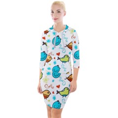 Birds Pattern Design Quarter Sleeve Hood Bodycon Dress by Vaneshart