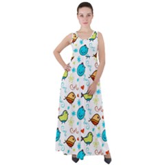 Birds Pattern Design Empire Waist Velour Maxi Dress