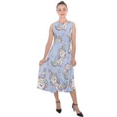 Pattern With Cute Unicorns Midi Tie-back Chiffon Dress by Vaneshart