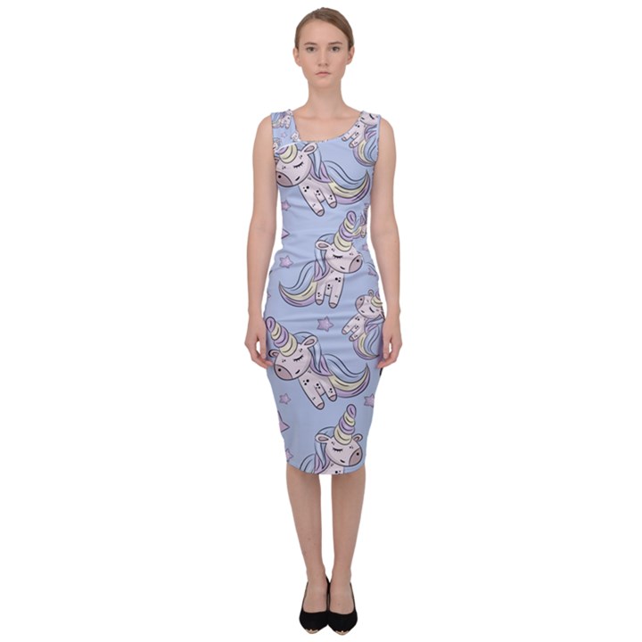 Pattern With Cute Unicorns Sleeveless Pencil Dress