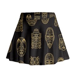 Indian Aztec African Historic Tribal Mask Seamless Pattern Mini Flare Skirt by Vaneshart