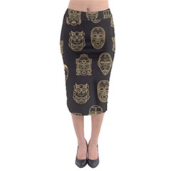 Indian Aztec African Historic Tribal Mask Seamless Pattern Midi Pencil Skirt by Vaneshart