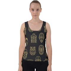 Indian Aztec African Historic Tribal Mask Seamless Pattern Velvet Tank Top by Vaneshart