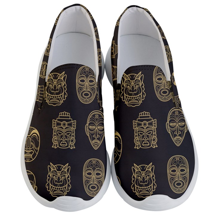 Indian Aztec African Historic Tribal Mask Seamless Pattern Men s Lightweight Slip Ons