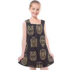 Indian Aztec African Historic Tribal Mask Seamless Pattern Kids  Cross Back Dress by Vaneshart