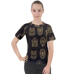 Indian Aztec African Historic Tribal Mask Seamless Pattern Women s Sport Raglan Tee