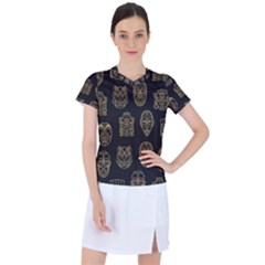 Indian Aztec African Historic Tribal Mask Seamless Pattern Women s Sports Top