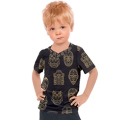 Indian Aztec African Historic Tribal Mask Seamless Pattern Kids  Sports Tee