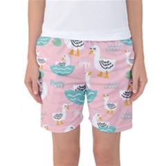 Cute Happy Duck Gift Card Design Seamless Pattern Template Women s Basketball Shorts by Vaneshart