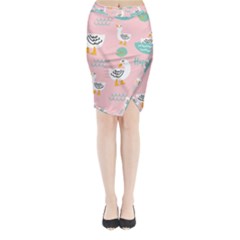 Cute Happy Duck Gift Card Design Seamless Pattern Template Midi Wrap Pencil Skirt by Vaneshart