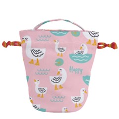 Cute Happy Duck Gift Card Design Seamless Pattern Template Drawstring Bucket Bag by Vaneshart