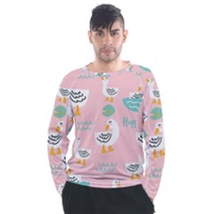 Cute Happy Duck Gift Card Design Seamless Pattern Template Men s Long Sleeve Raglan Tee