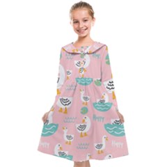 Cute Happy Duck Gift Card Design Seamless Pattern Template Kids  Midi Sailor Dress