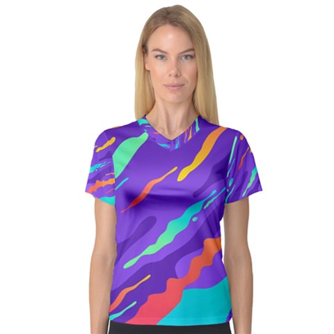 Multicolored Abstract Background V-neck Sport Mesh Tee by Vaneshart